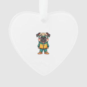 Vintage Hipster Pug Dog Cartoon Streetwear Graphic Ornament