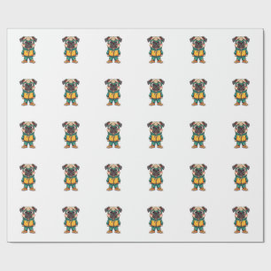 Vintage Hipster Pug Dog Cartoon Streetwear Graphic Wrapping Paper