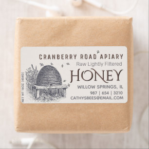 Vintage hive with bees honey shipping sized label