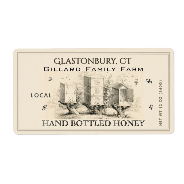 Vintage Hives Hand Bottled Raw Local Honey Labels (Front)