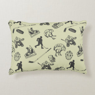 Vintage Hockey Pattern Accent Pillow