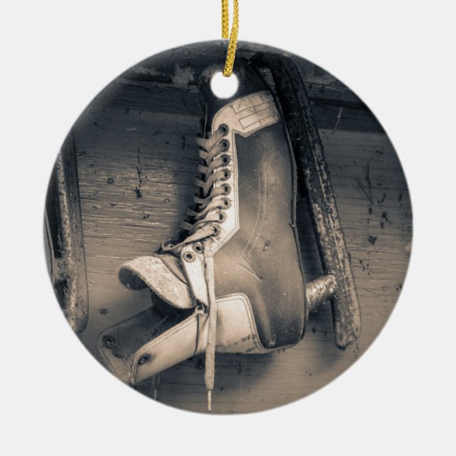 Vintage hockey skate ceramic ornament (Front)