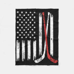 Vintage Hockey Stick Usa Flag Hockey Player Ice Ho Fleece Blanket