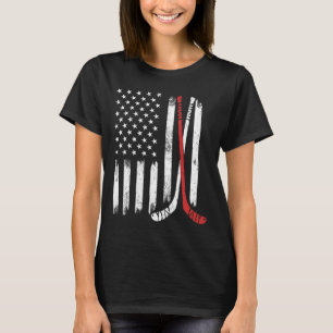 Vintage Hockey Stick Usa Flag Hockey Player Ice Ho T-Shirt