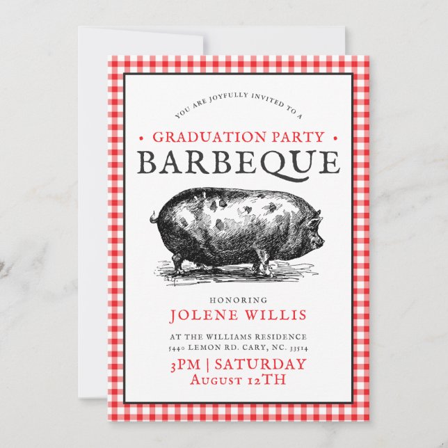 Vintage Hog Picnic Style | Graduation Barbecue Invitation (Front)