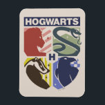 Vintage HOGWARTS™ Stamped Crest Magnet<br><div class="desc">Show your house pride in bold, vintage-inspired style with this striking Hogwarts™ crest design. Featuring graphic silhouettes representing the four iconic houses — Gryffindor™, Slytherin™, Hufflepuff™, and Ravenclaw™ — this artwork blends classic symbolism with a modern, retro aesthetic. Each house emblem is set within a clean, color-blocked shield, creating a...</div>