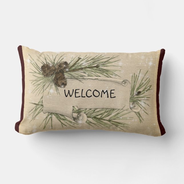 Vintage Holiday Bienvenue Coussin Pine Cones (Recto)