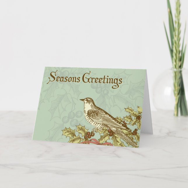 Vintage holiday card with a bird (Front)