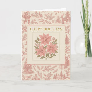 Vintage Holiday Card with Pink Poinsettias