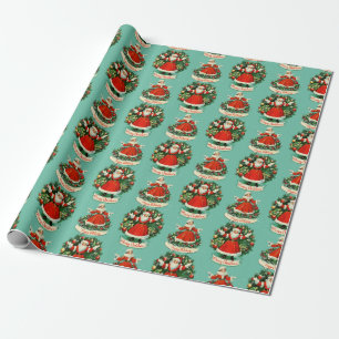 Vintage Holiday Cheer In Teal Wrapping Paper