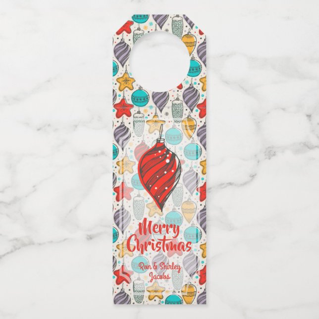 Vintage Holiday Christmas Tree Ornaments Bottle Tag (Front)