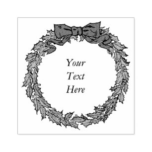 Vintage Holiday Christmas Wreath Add Your Text Rubber Stamp