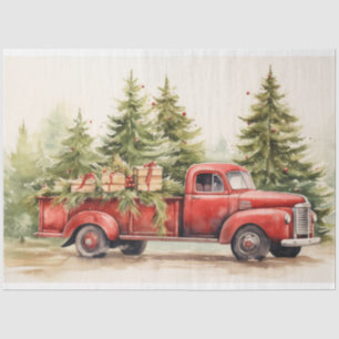 Vintage Holiday Delight: Red Truck Christmas Trees Tissue Paper