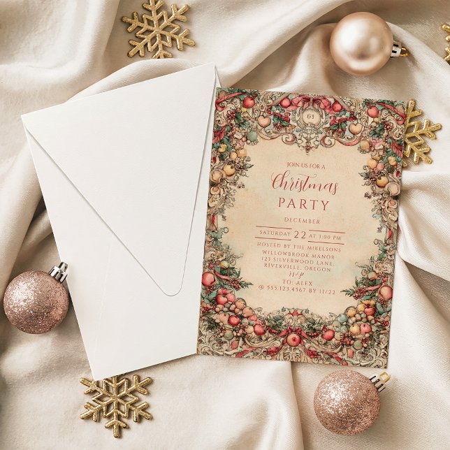 Vintage Holiday Garland Christmas Invitation (Creator Uploaded)