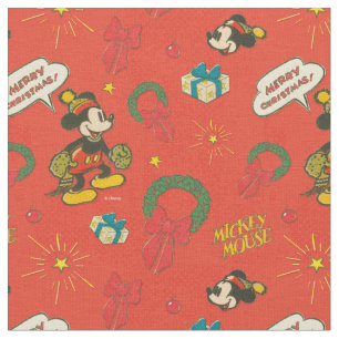Vintage Holiday Mickey Mouse Pattern Fabric