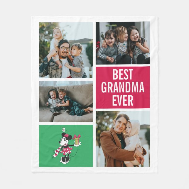 Vintage Holiday Minnie | Best Grandma Ever Fleece Blanket (Front)
