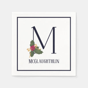Vintage Holiday Monogram Letter M Paper Napkin