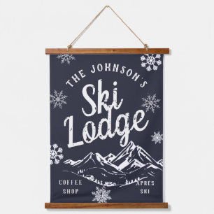 Vintage Holiday Ski Lodge Custom Family Hanging Tapestry
