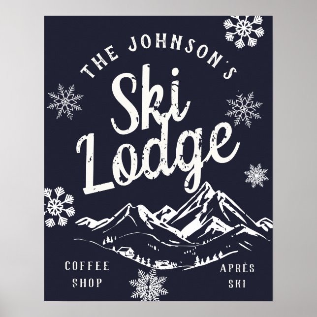 Vintage Holiday Ski Lodge Custom Family Poster (Front)