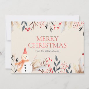 Vintage Holiday Snowman Christmas Holiday Card