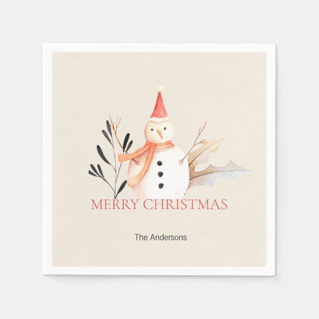 Vintage Holiday Snowman Christmas Napkin (Front)