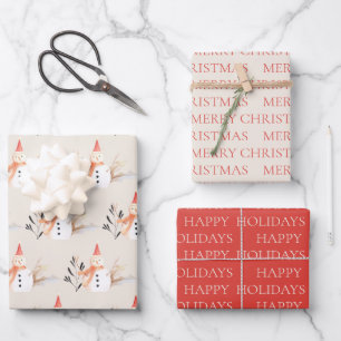 Vintage Holiday Snowman Merry Christmas Wrapping P Paper Sheet