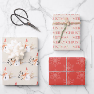 Vintage Holiday Snowman Merry Christmas Wrapping Paper Sheet