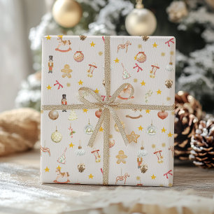 Vintage Holiday Toy and Ornament Christmas Wrapping Paper