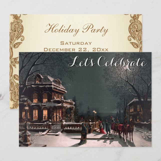 Vintage Holiday Victorian Christmas Party Invitation (Front/Back)