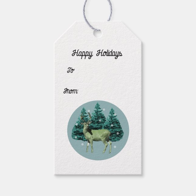 Vintage Holiday Wild Deer Gift Tags (Front)