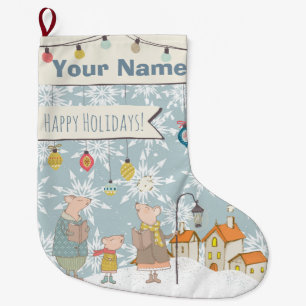 Vintage Holiday Your Name Personalized Monogram Large Christmas Stocking