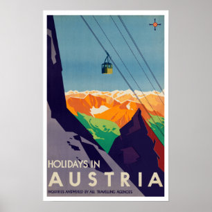 Vintage Holidays in Austria Gondola Lift Alps Poster