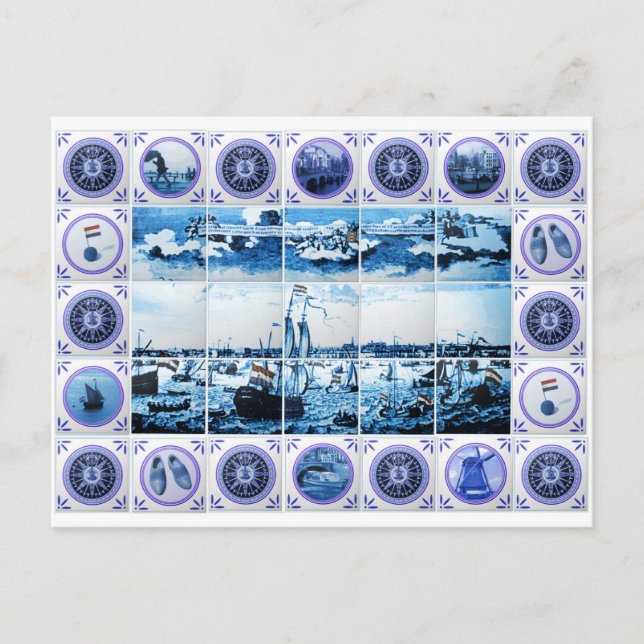 Vintage Holland Delftware Style Mural Postcard (Front)