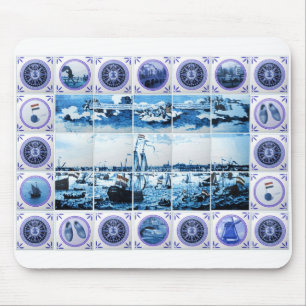 Vintage Holland Delftware Style Tile Mural Mouse Pad