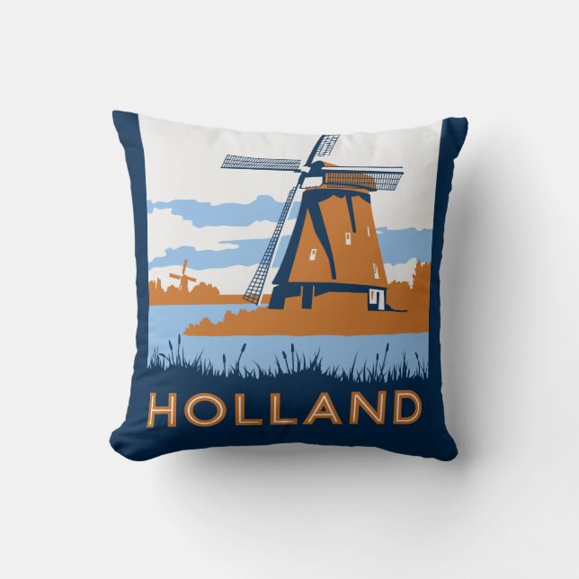 Vintage Holland Poster Throw Pillow (Front)