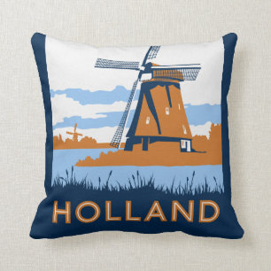 Vintage Holland Poster Throw Pillow
