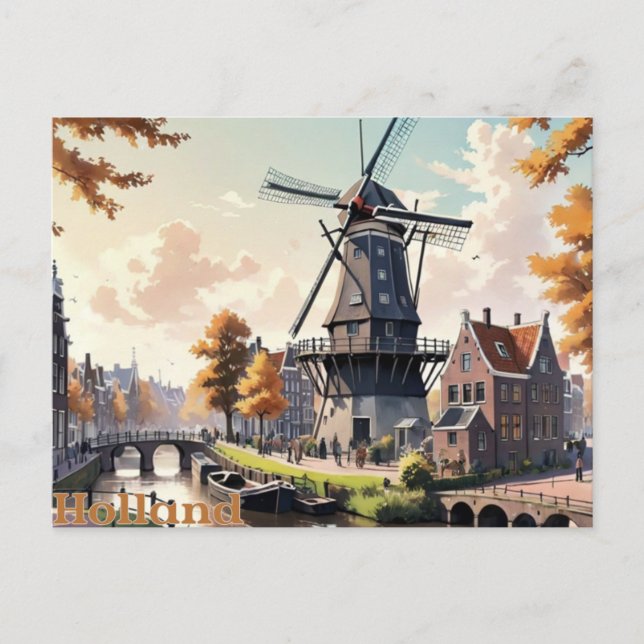 Vintage Holland Windmill Postcard (Front)