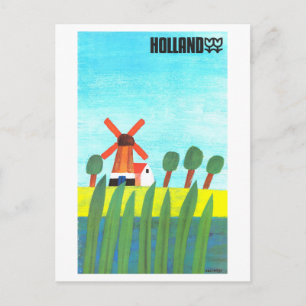 Vintage Holland Windmill Travel Poster Postcard
