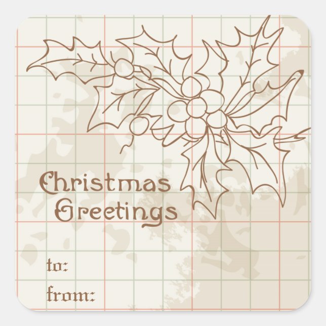 Vintage Holly and Berries Custom Christmas Sticker (Front)
