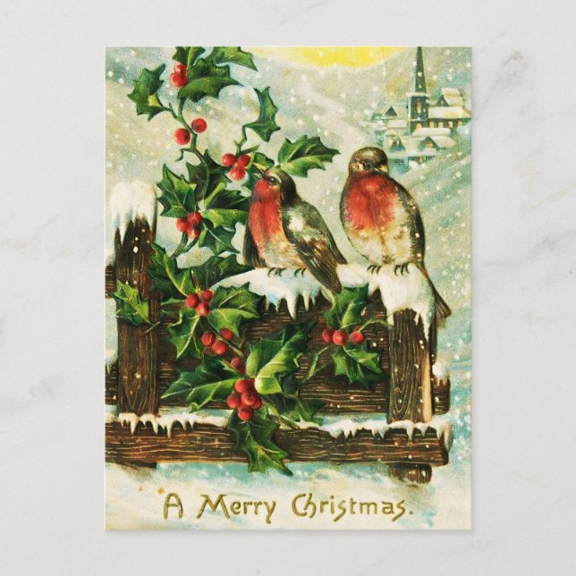 Vintage Holly and birds Christmas card (Front)