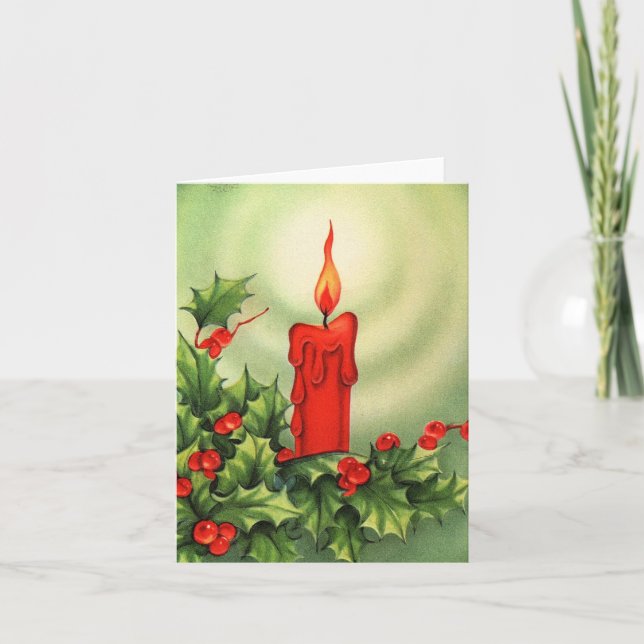 Vintage Holly and Candle Christmas Card (Front)