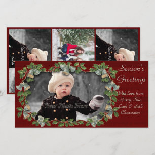 Vintage Holly & Bells Christmas Photocard Holiday  Card