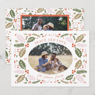 Vintage Holly Berries Oval Photo   Colourful Brigh Holiday Card