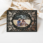 Vintage Holly Berries Photo Christmas Coal Foil Holiday Card<br><div class="desc">This classic and elegant holiday photo card features our original hand drawn winter foliage that frames the photo and curved type. The back features a matching pattern with photo and additional text.</div>