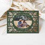Vintage Holly Berries Photo Christmas Evergreen Foil Holiday Card<br><div class="desc">This classic and elegant holiday photo card features our original hand drawn winter foliage that frames the photo and curved type. The back features a matching pattern with photo and additional text.</div>