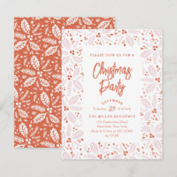 Vintage Holly Berry Christmas Party Pink and Red