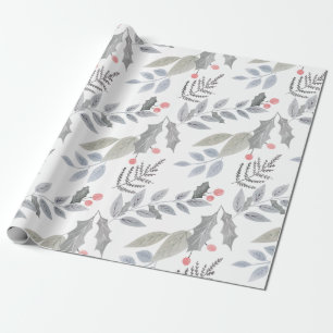Vintage Holly Berry Leaves Christmas Wrapping Paper