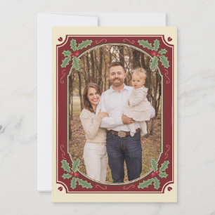Vintage Holly Border Christmas Card