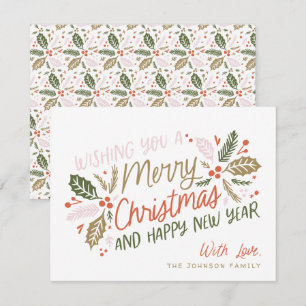 Vintage Holly Bright Typography Christmas Holiday Card