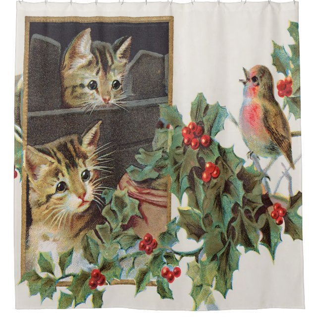 Vintage holly cats and bird  (Front)